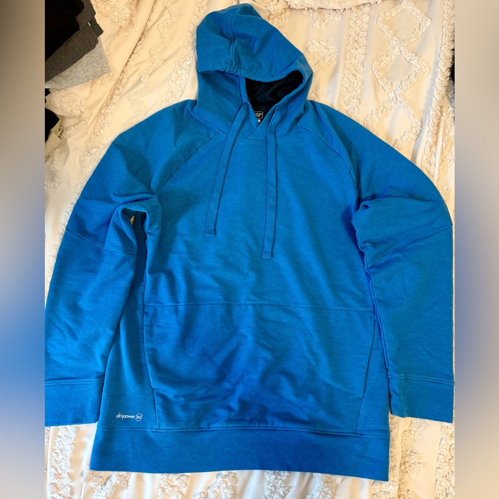 Stylish Blue Hooded Russel Brand Sweatshirt men’s Small